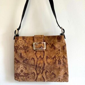 Cecconi Vintage Brown Snakeskin Print Italian Leather Shoulder Bag